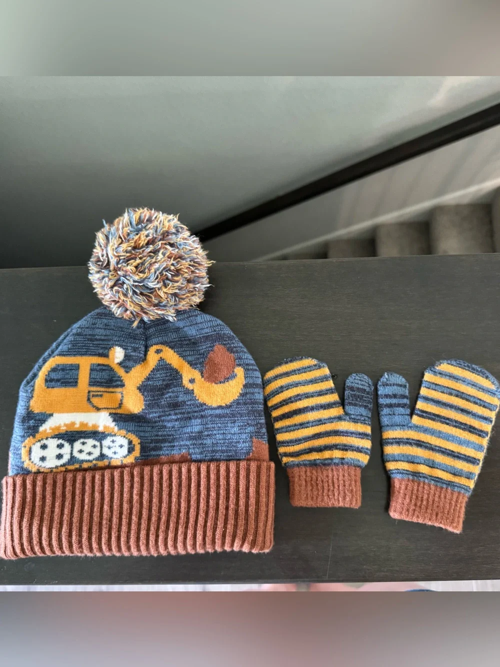 Baby Knit Pom Beanie and Mittens Set Trucks